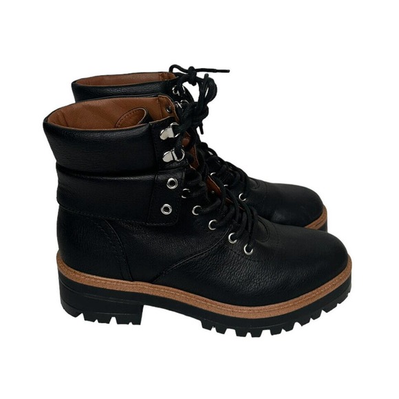 Indigo Rd. Shoes - Indigo Rd Women's Round Toe Lace-Up Lug Sole Combat Boot Black Faux Leather Sz 8